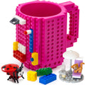 TOYAMBA Build-on Brick Mug 16oz BPA-Free Plastic with 3 Building Bricks, Magenta – Creative DIY Building Block Cup