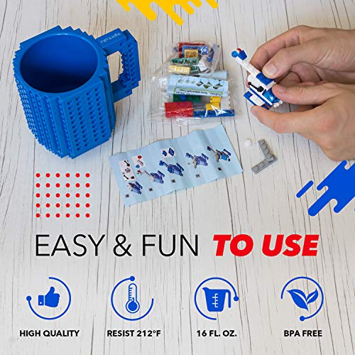 TOYAMBA Build-on Brick Mug 16oz BPA-Free with Building Bricks – Creative DIY Cup for Kids and Adults