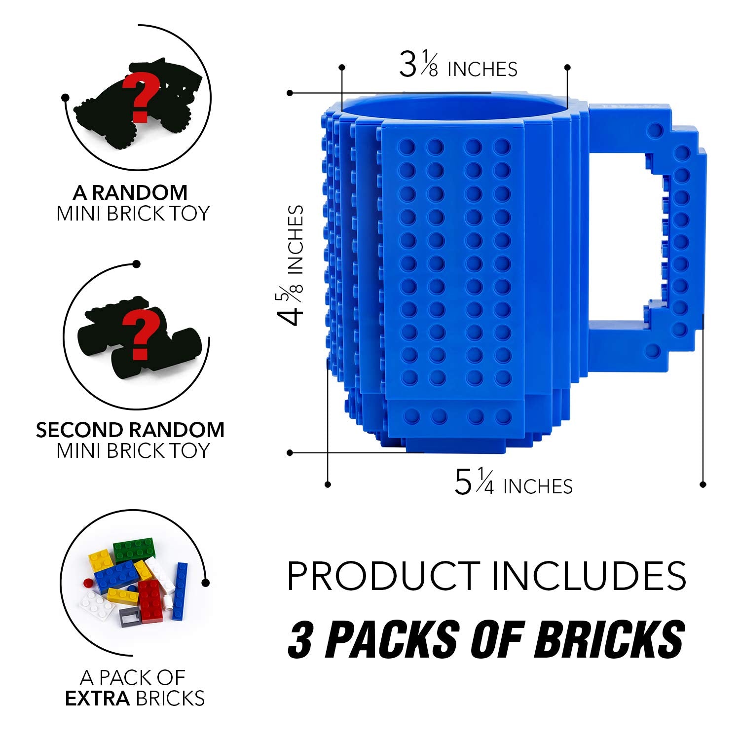 TOYAMBA Build-on Brick Mug 16oz BPA-Free with Building Bricks – Creative DIY Cup for Kids and Adults