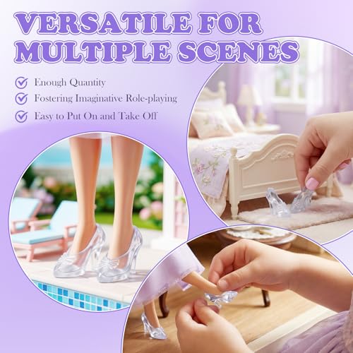 TOYANDONA 30 Pairs Clear Plastic Doll Shoes – Mini High Heels for Dress-Up and Dollhouse Play