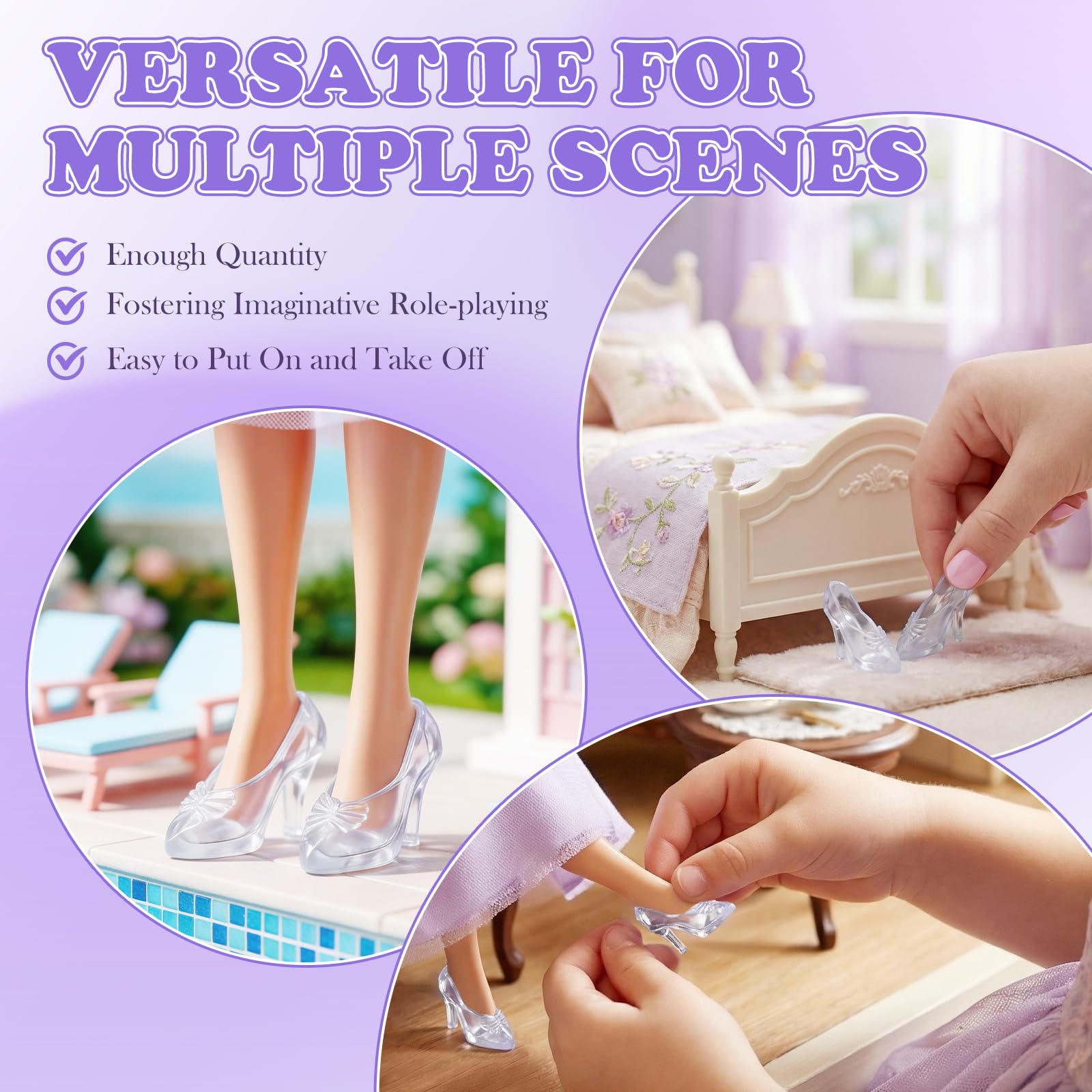 TOYANDONA 30 Pairs Clear Plastic Doll Shoes – Mini High Heels for Dress-Up and Dollhouse Play
