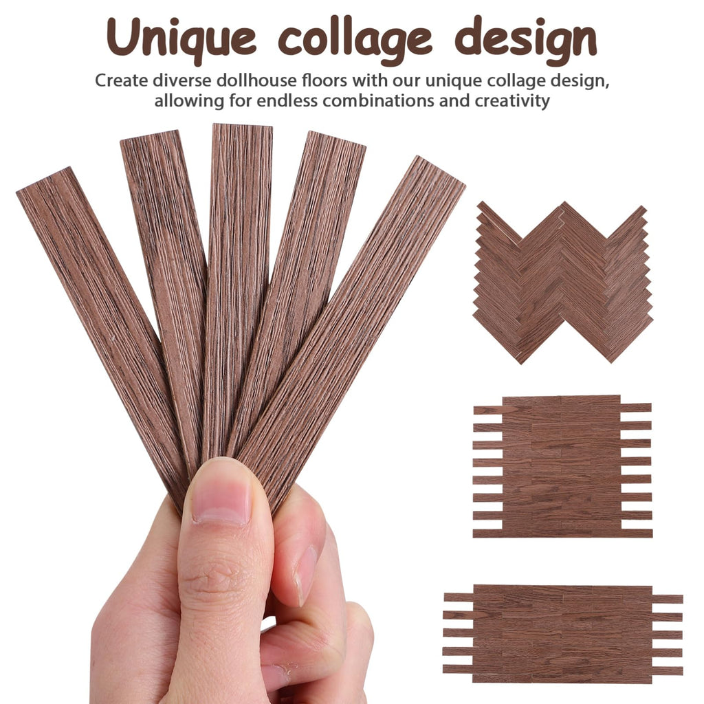 TOYANDONA 40-Piece Self-Adhesive Dollhouse Wood Flooring - Dark Brown Miniature Floorboards for DIY Dollhouse Décor