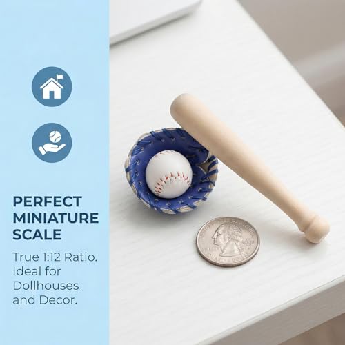 TOYANDONA Mini Baseball Bat and Gloves Kit – 1:12 Scale Cake Topper & Dollhouse Decor