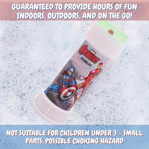 Toyland Avengers Bubble Tubs (Pack of 12) – 2 fl oz Each, Hypoallergenic Solution, Maze Lid & Dual-Hole Wand