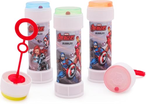 Toyland Avengers Bubble Tubs (Pack of 12) – 2 fl oz Each, Hypoallergenic Solution, Maze Lid & Dual-Hole Wand
