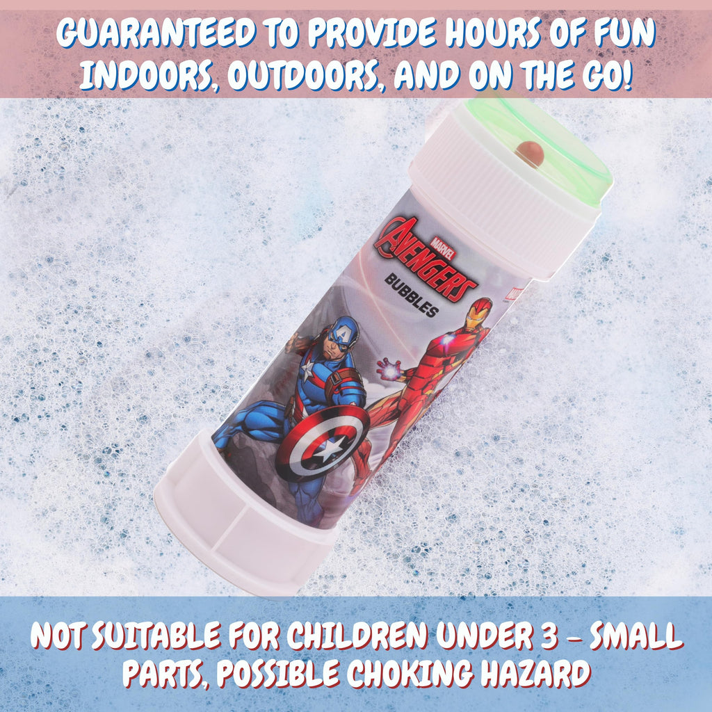Toyland Avengers Bubble Tubs (Pack of 12) – 2 fl oz Each, Hypoallergenic Solution, Maze Lid & Dual-Hole Wand