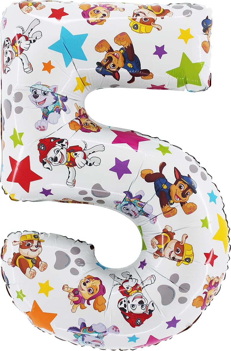 Toyland Paw Patrol Number 5 Foil Balloon – 26-Inch Party Decoration (White)