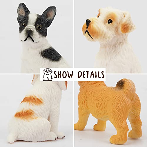 Toymany 12PCS Mini Dog Figurines – Hand-Painted Plastic Puppies, 6 Breeds, Cake Toppers for Kids 3+