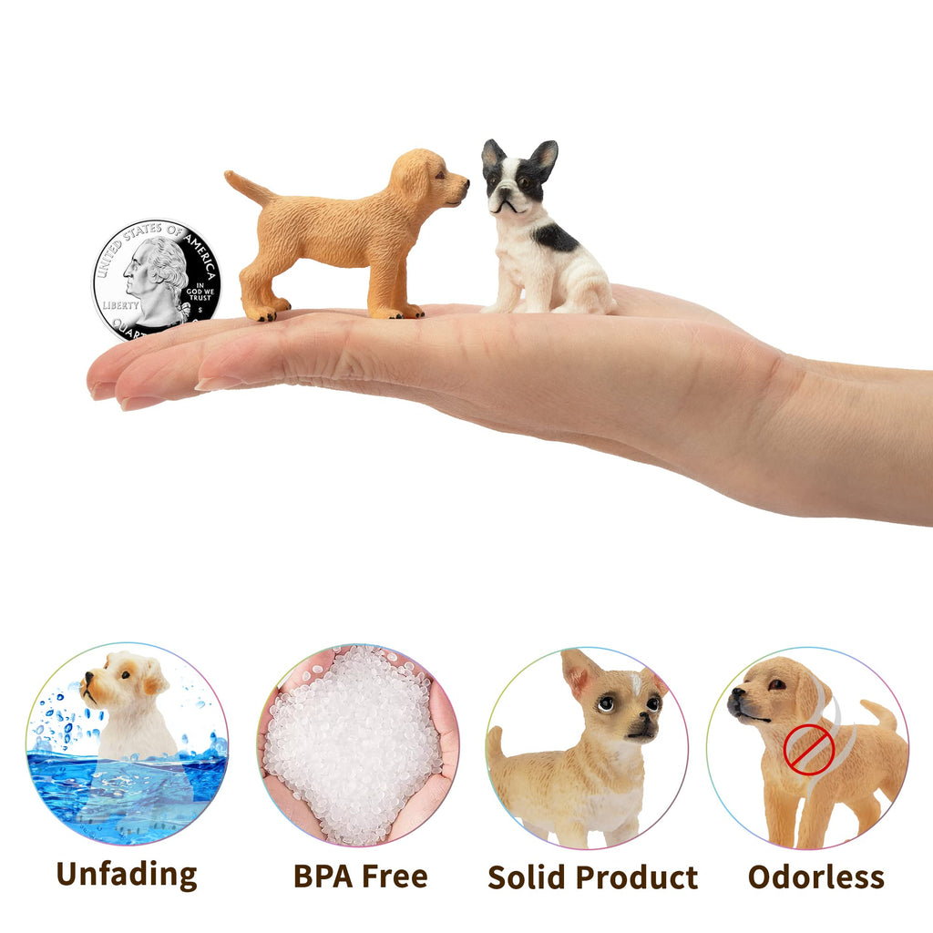 Toymany 12PCS Mini Dog Figurines – Hand-Painted Plastic Puppies, 6 Breeds, Cake Toppers for Kids 3+