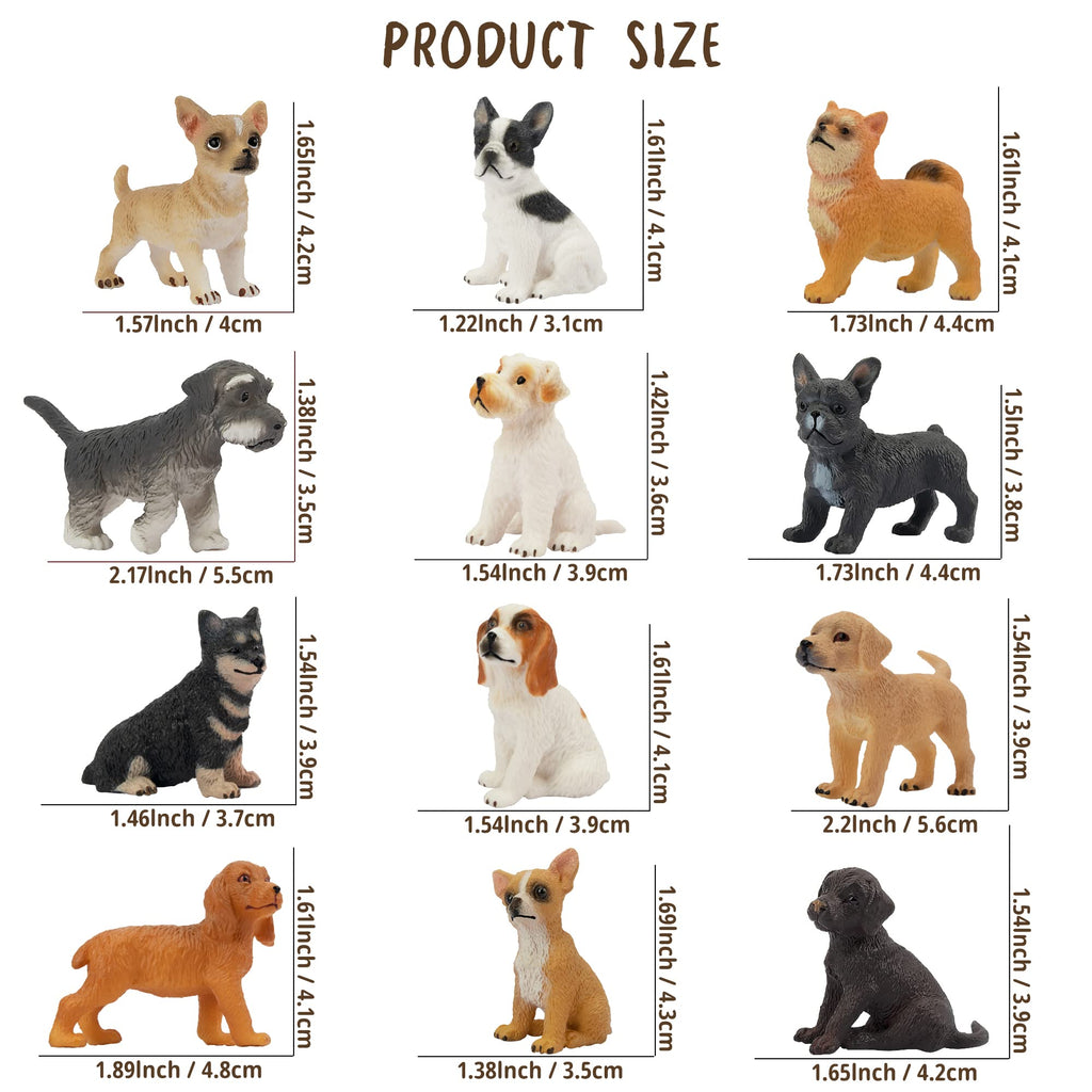 Toymany 12PCS Mini Dog Figurines – Hand-Painted Plastic Puppies, 6 Breeds, Cake Toppers for Kids 3+