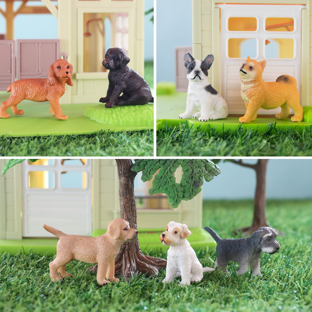 Toymany 12PCS Mini Dog Figurines – Hand-Painted Plastic Puppies, 6 Breeds, Cake Toppers for Kids 3+