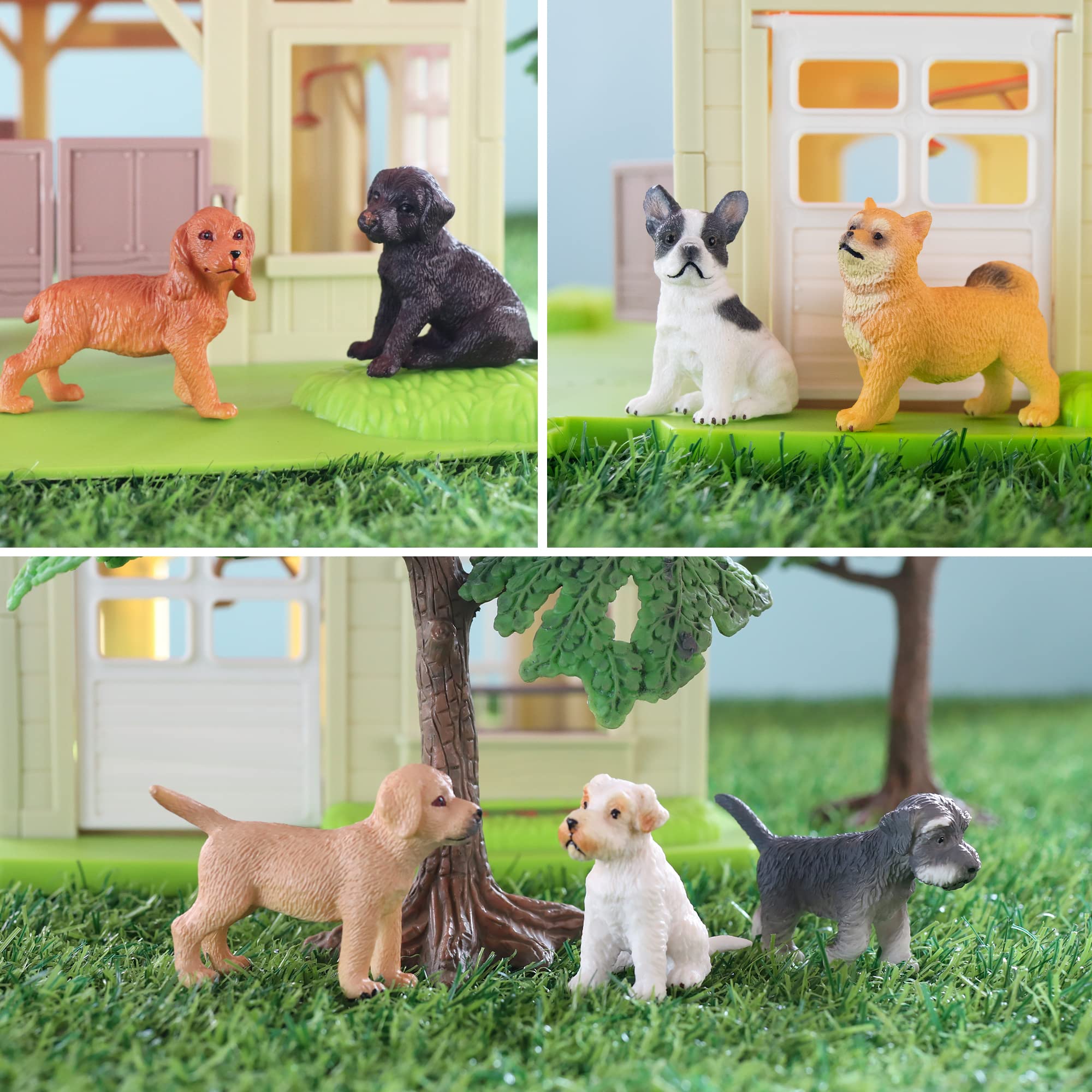 Toymany 12PCS Mini Dog Figurines – Hand-Painted Plastic Puppies, 6 Breeds, Cake Toppers for Kids 3+