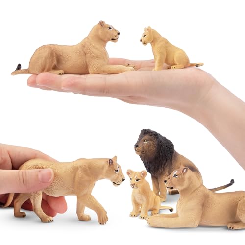 Toymany 6-Piece Lion Family Figurines – Realistic Safari Animals Set with Lion, Lionesses, and Cubs