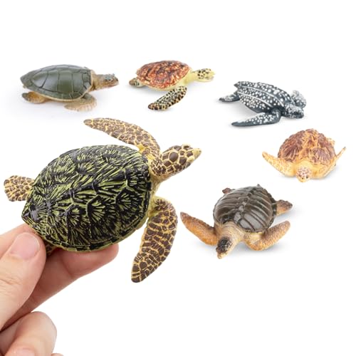 Toymany 6-Piece Realistic Sea Turtle Figurines Set - Hand Painted PVC Ocean Animal Toys for Kids, Educational Playset, Cake Toppers