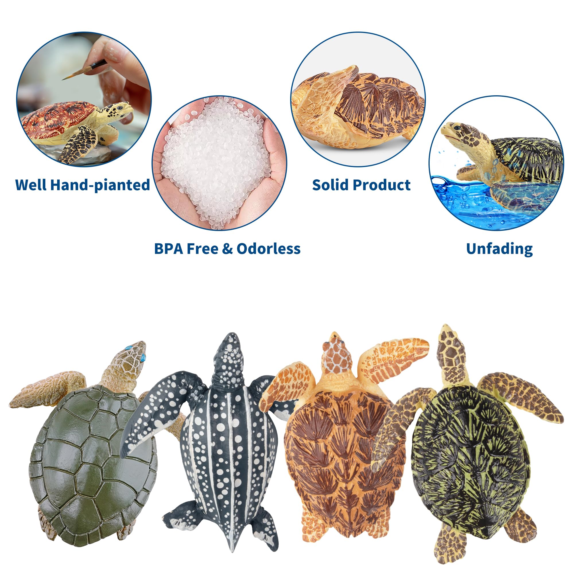 Toymany 6-Piece Realistic Sea Turtle Figurines Set - Hand Painted PVC Ocean Animal Toys for Kids, Educational Playset, Cake Toppers
