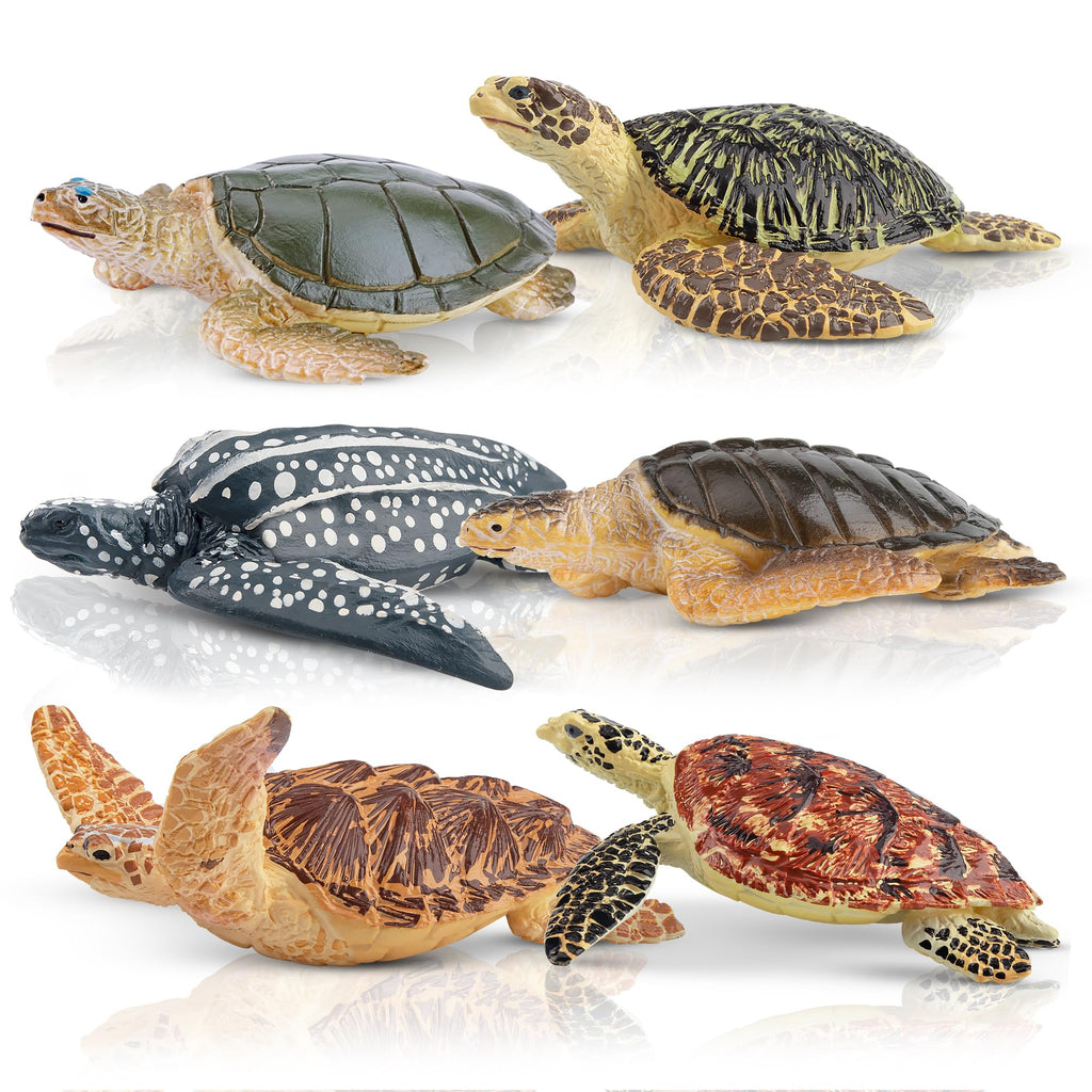 Toymany 6-Piece Realistic Sea Turtle Figurines Set - Hand Painted PVC Ocean Animal Toys for Kids, Educational Playset, Cake Toppers
