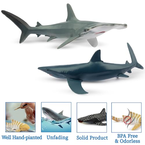 Toymany 6-Piece Realistic Shark Figurines – 5-6 Inch Plastic Ocean Animals, Includes Great White, Hammerhead, and More, for Kids' Bath or Cake Decor