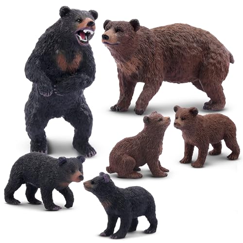 Toymany 6PCS Bear Figurines - Realistic Forest Animal Family Set for Kids