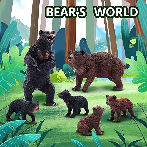 Toymany 6PCS Bear Figurines - Realistic Forest Animal Family Set for Kids