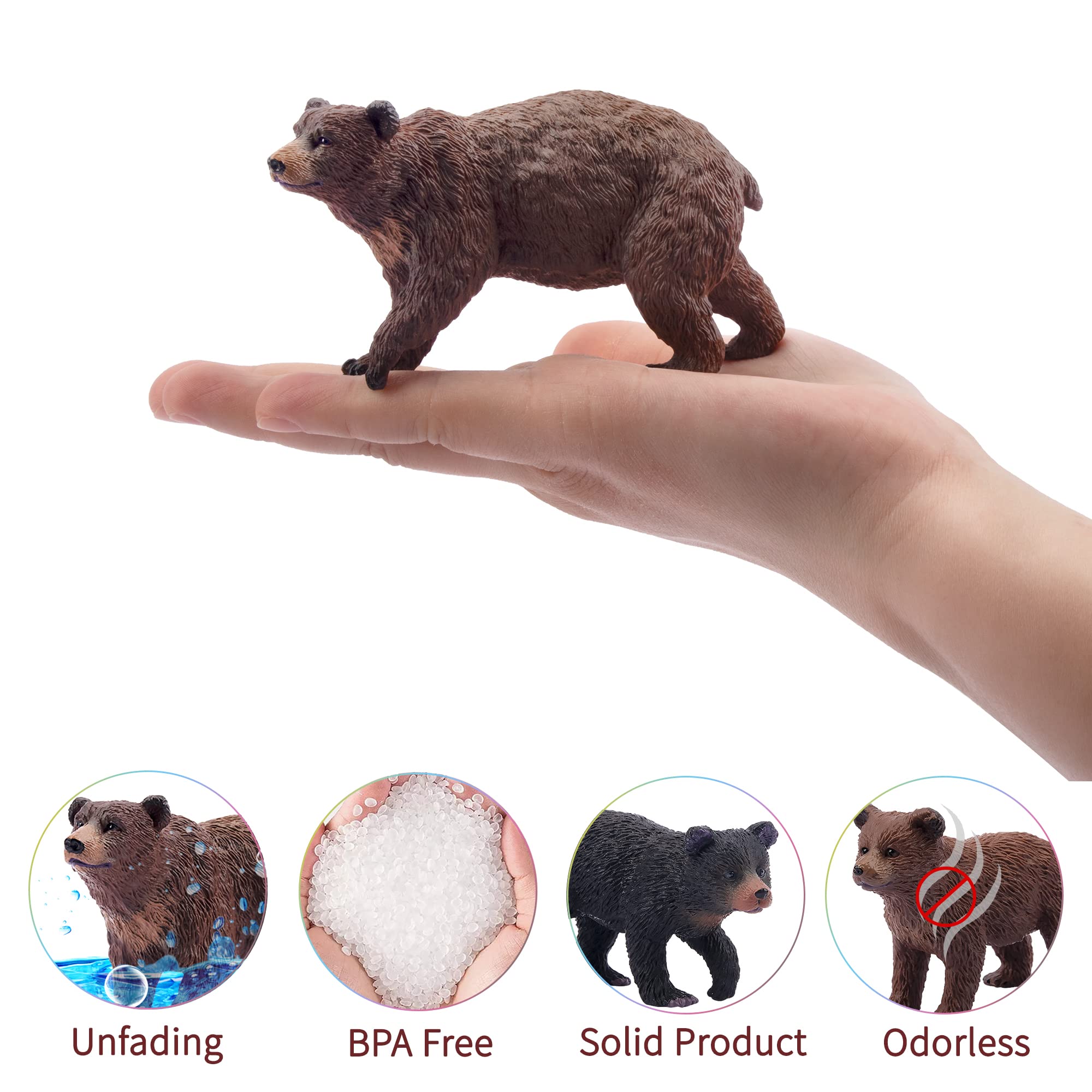 Toymany 6PCS Bear Figurines - Realistic Forest Animal Family Set for Kids