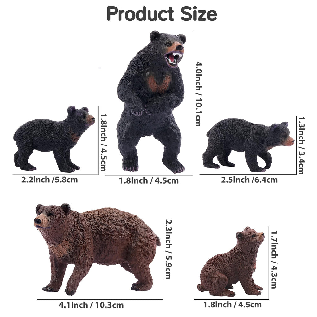 Toymany 6PCS Bear Figurines - Realistic Forest Animal Family Set for Kids