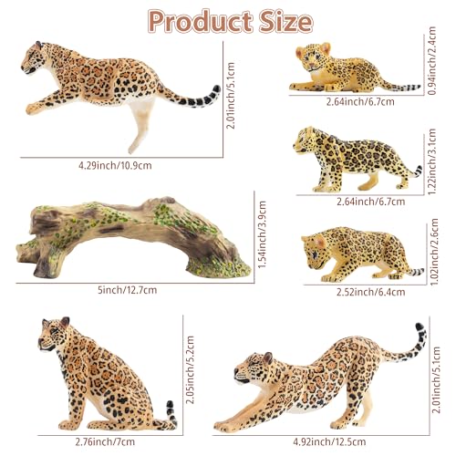 Toymany 7-Piece Leopards Family Figurines with Cubs and Tree Trunk – Realistic Jungle Animal Playset for Kids