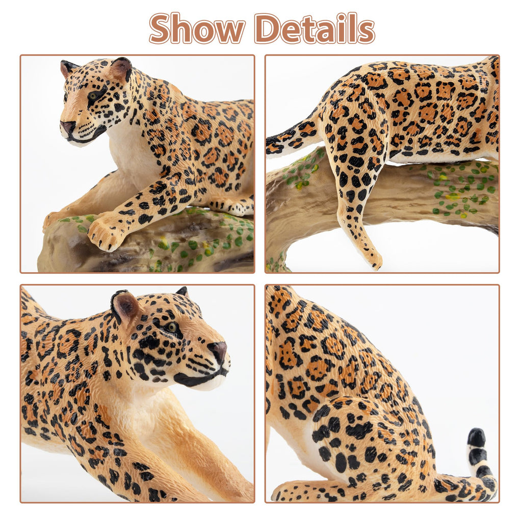 Toymany 7-Piece Leopards Family Figurines with Cubs and Tree Trunk – Realistic Jungle Animal Playset for Kids
