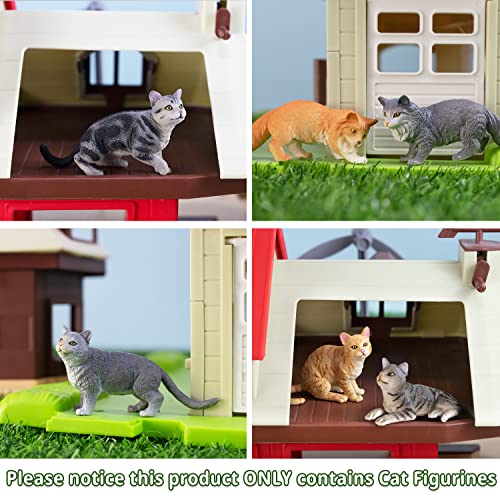 Toymany 8-Piece Realistic Cat Figurines Set - Hand Painted Orange & Grey Kittens for Cake Toppers, Birthday Gifts, and Educational Play