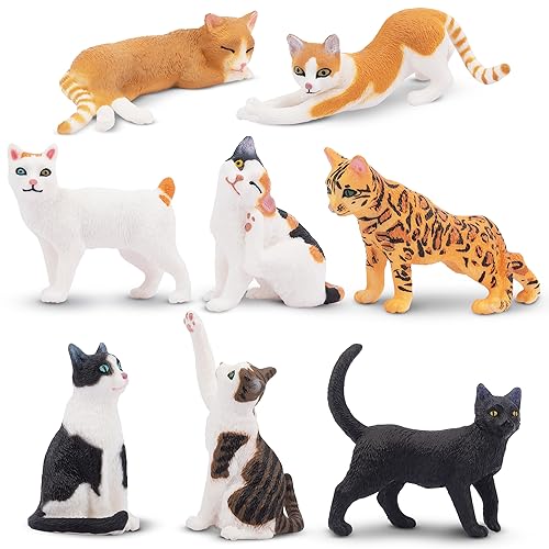 Toymany 8PCS Realistic Cat Figurines – Hand-Painted PVC Kitten Cake Toppers Set