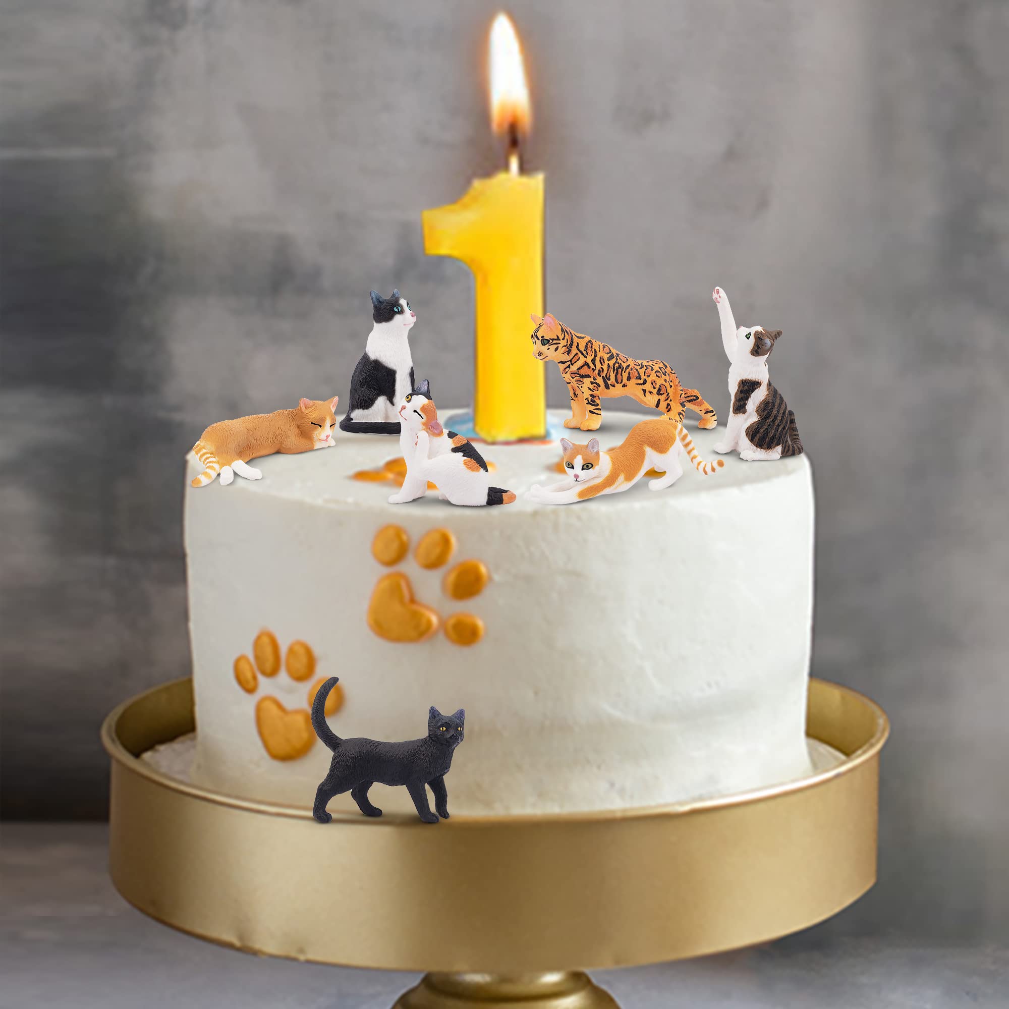 Toymany 8PCS Realistic Cat Figurines – Hand-Painted PVC Kitten Cake Toppers Set