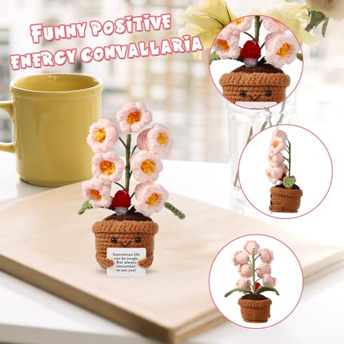 TOYMIS Crochet Positive Flower Pot - Bendable Knitted Plant Decor, 9x16cm, Wool, Motivational Gift