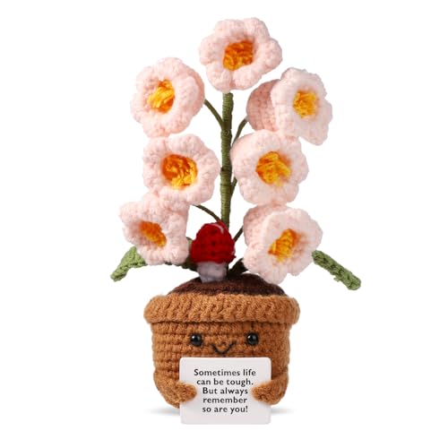 TOYMIS Crochet Positive Flower Pot - Bendable Knitted Plant Decor, 9x16cm, Wool, Motivational Gift