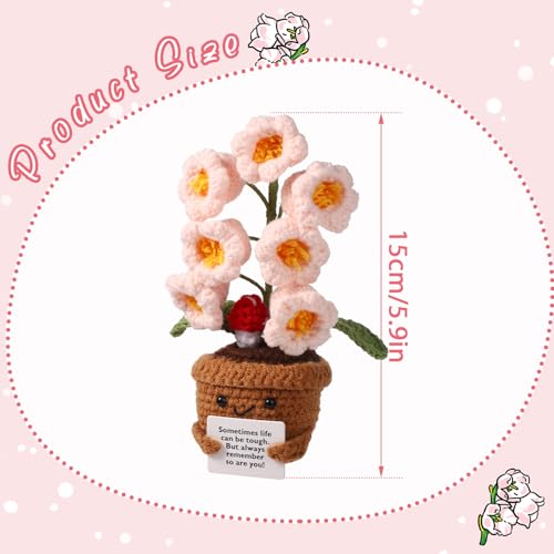 TOYMIS Crochet Positive Flower Pot - Bendable Knitted Plant Decor, 9x16cm, Wool, Motivational Gift