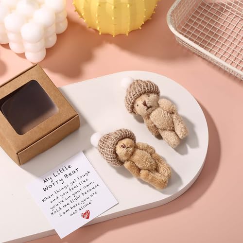 TOYMIS Mini Plush Worry Bear with Hat – Set of 2 Small Bears in Boxes with Encouragement Cards