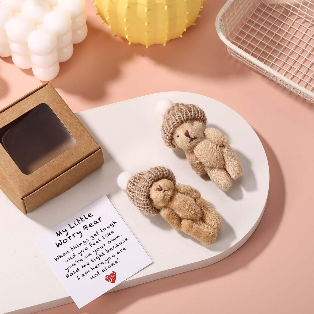 TOYMIS Mini Plush Worry Bear with Hat – Set of 2 Small Bears in Boxes with Encouragement Cards