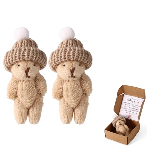 TOYMIS Mini Plush Worry Bear with Hat – Set of 2 Small Bears in Boxes with Encouragement Cards