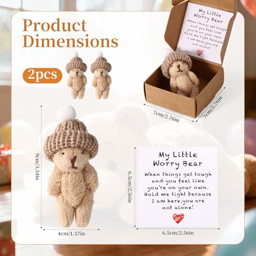 TOYMIS Mini Plush Worry Bear with Hat – Set of 2 Small Bears in Boxes with Encouragement Cards