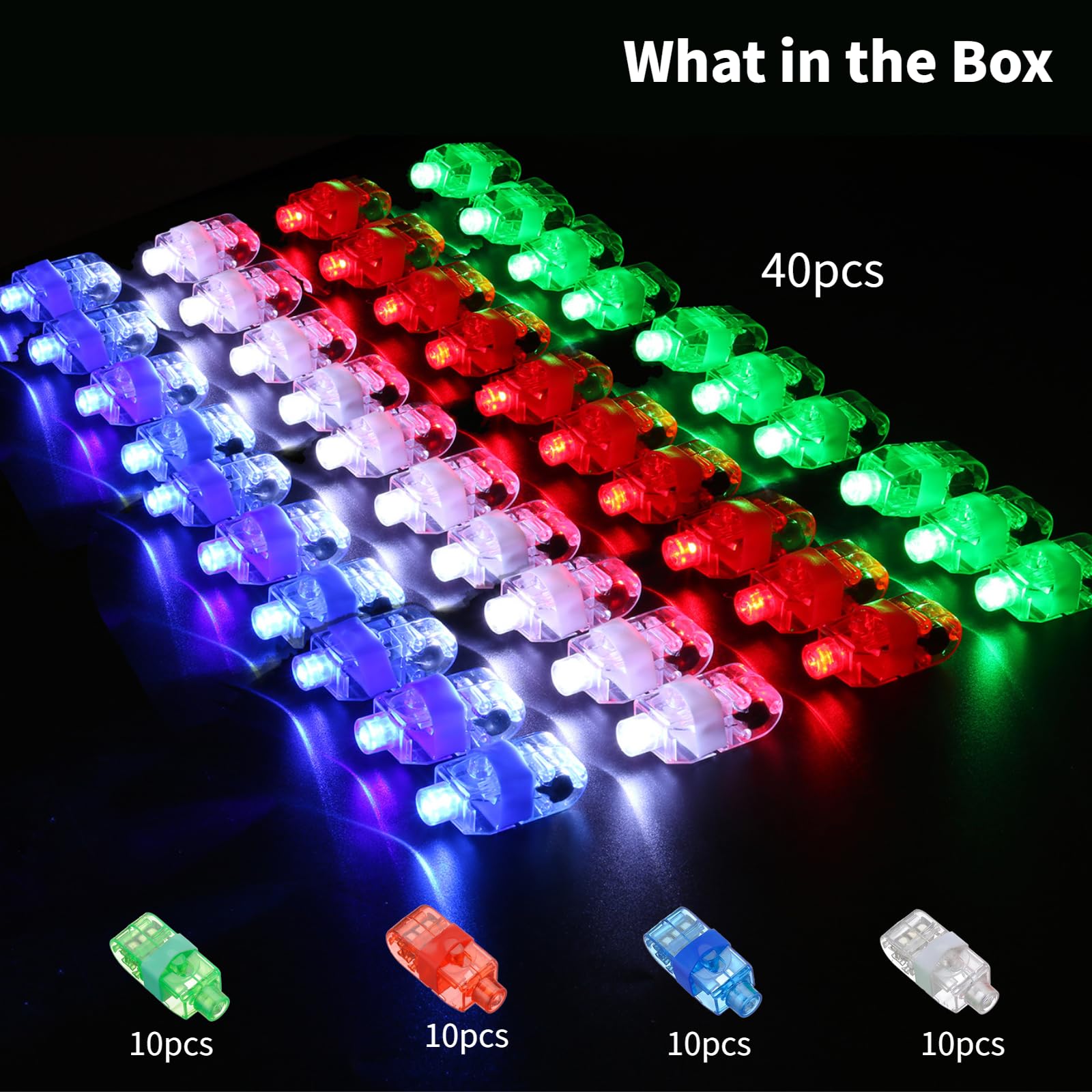 Toyoget 40 LED Finger Lights, 4 Colors, Battery-Powered Party Favors for Raves & Concerts