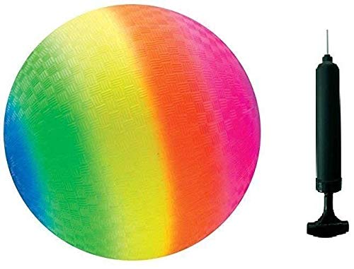 Toys+ 8.5 Inch Playground Ball - Rainbow Ball with Pump - Deflated - Outdoor Play