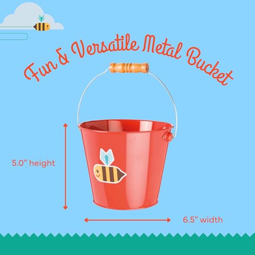 Toysmith 5-Inch Metal Garden & Beach Bucket for Kids – Bee & Beetle Designs