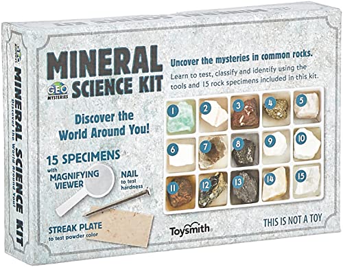Toysmith Mineral Science Kit – 15 Rock Specimens for Young Geologists