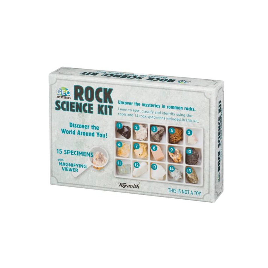 Toysmith Rock Science Kit – 15 Mineral Specimens with Magnifying Viewer & Identification Guide for Kids Ages 8+