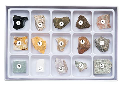 Toysmith Rock Science Kit – 15 Mineral Specimens with Magnifying Viewer & Identification Guide for Kids Ages 8+