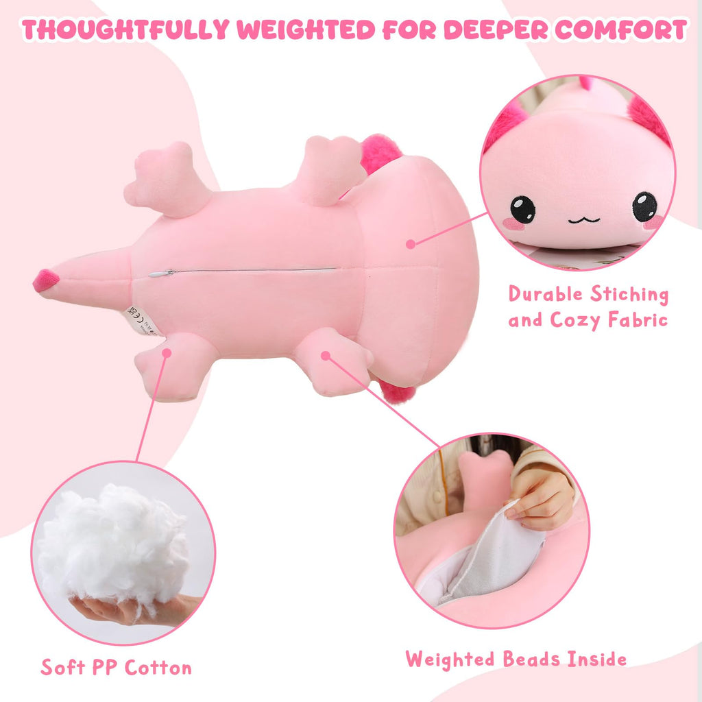 TOYSYM Weighted Axolotl Stuffed Animal – Soft Plush Toy with Weighted Beads, Cute Pillow for Kids and Adults
