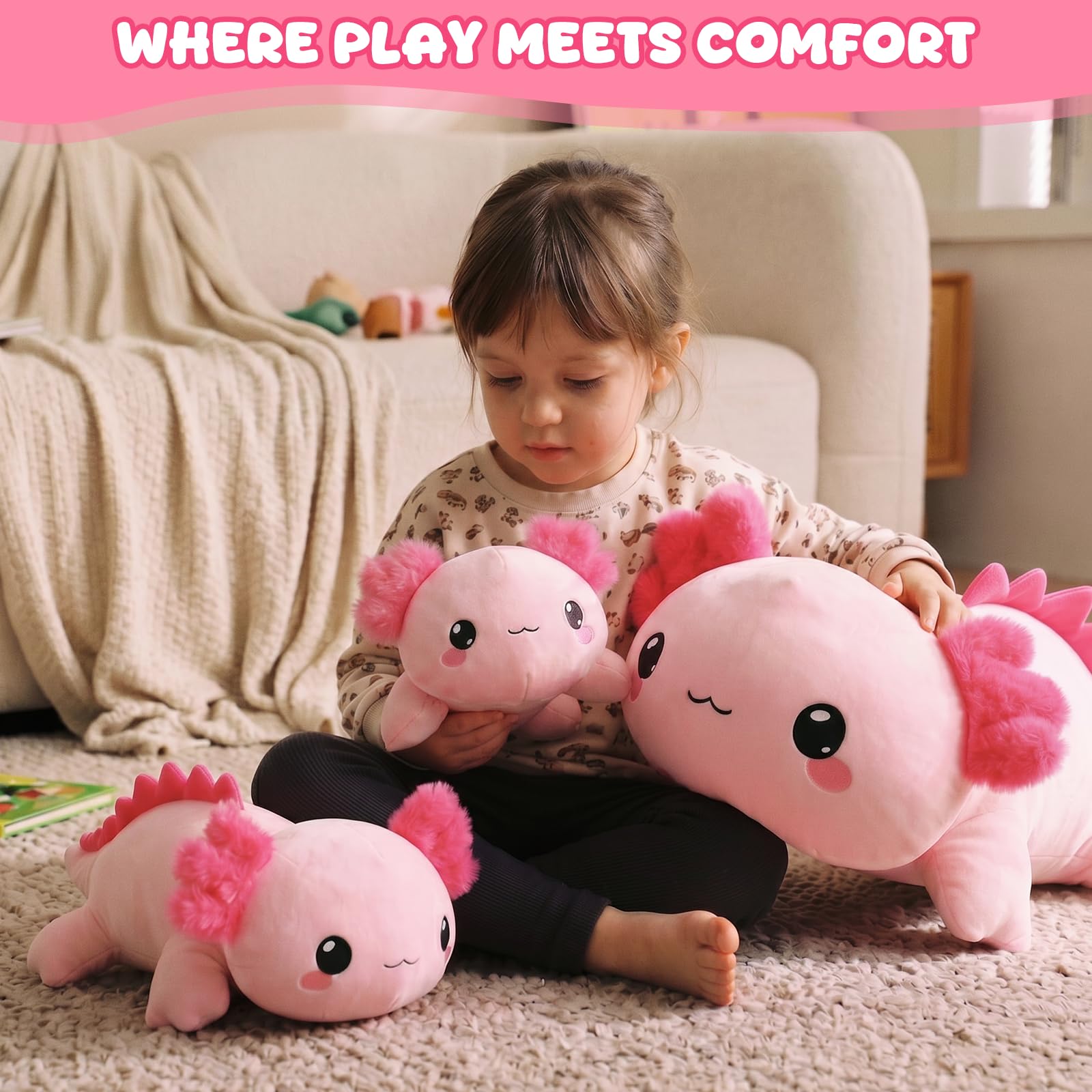 TOYSYM Weighted Axolotl Stuffed Animal – Soft Plush Toy with Weighted Beads, Cute Pillow for Kids and Adults