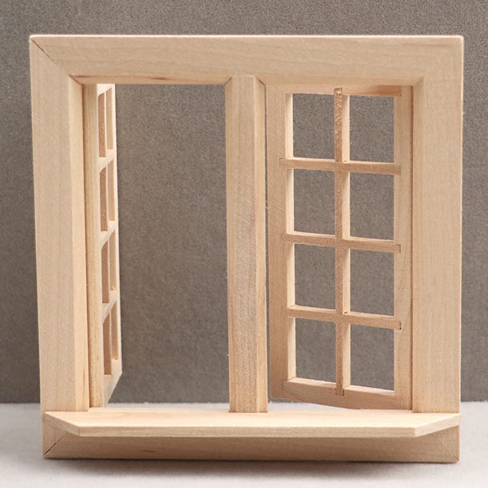 Toyvian 1:12 Scale Miniature Wooden Dollhouse Window – Openable Frame for DIY Room Decoration