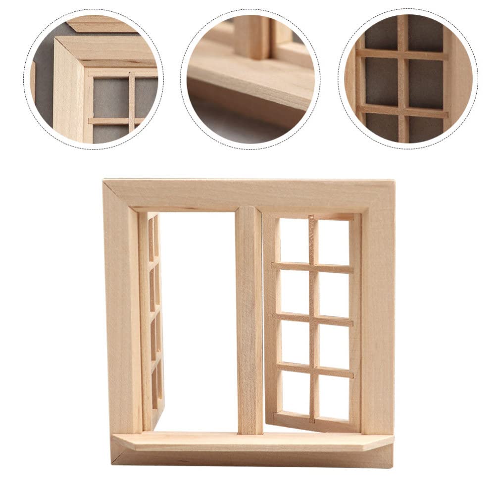 Toyvian 1:12 Scale Miniature Wooden Dollhouse Window – Openable Frame for DIY Room Decoration