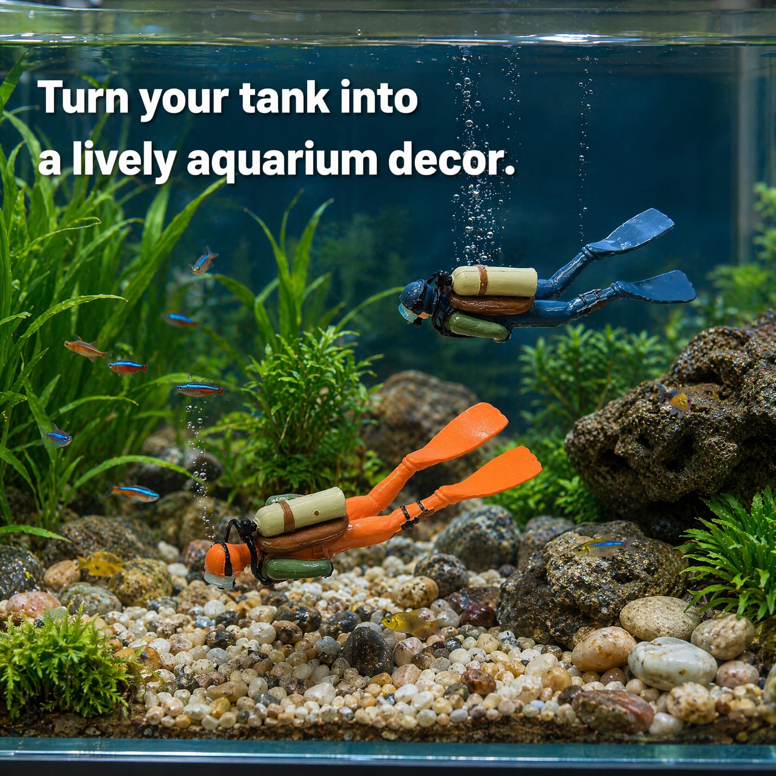 Toyvian 2-Pack Scuba Diver Toy with Hose – Mini Diver Figures for Fish Tank Decorations