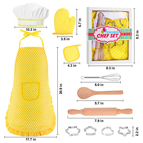 Toyze Kids Chef Costume Set with Baking Tools - Pretend Play Apron and Hat for Girls Boys Ages 2-8