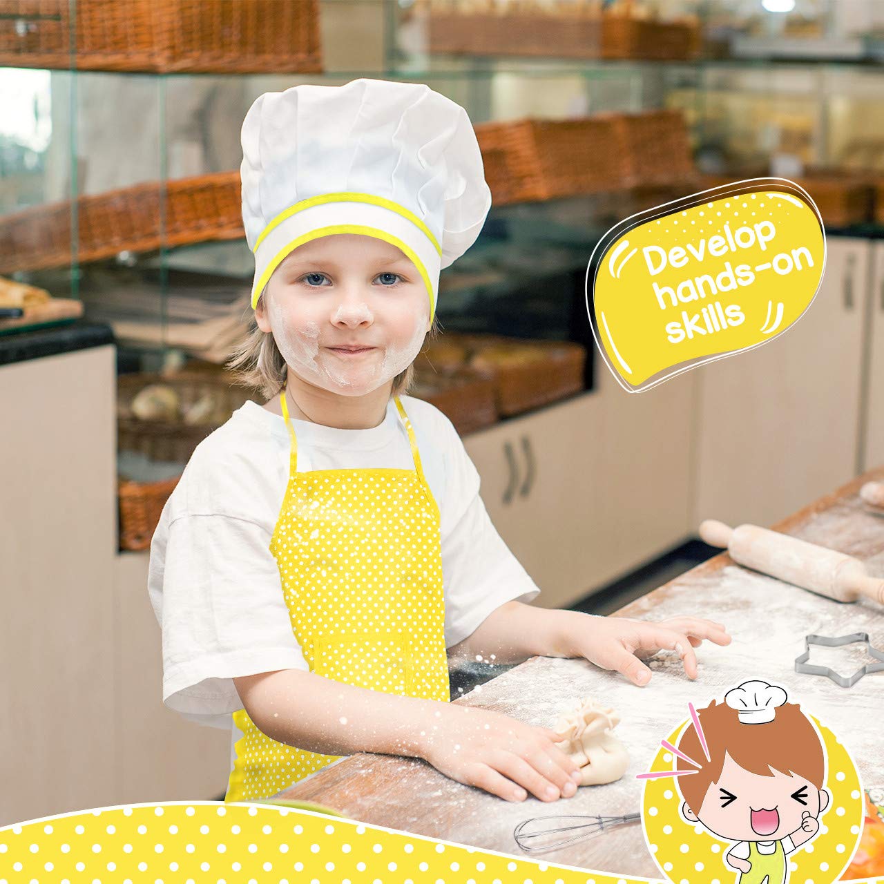 Toyze Kids Chef Costume Set with Baking Tools - Pretend Play Apron and Hat for Girls Boys Ages 2-8